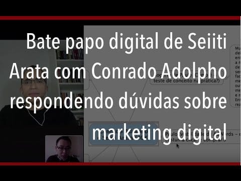 Bate papo digital de Seiiti Arata com Conrado Adolpho respondendo dúvidas sobre marketing digital